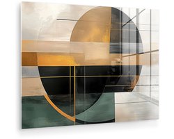 MuchoWow® Glasschilderij 160x120 cm - Schilderij acrylglas - Abstract - Goud - Brons - Groen - Vormen - Modern - Foto op glas - Muurdecoratie woonkamer - Wanddecoratie slaapkamer - Schilderijen