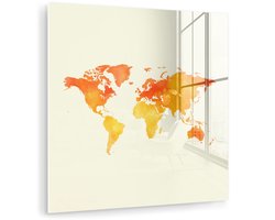 MuchoWow® Glasschilderij 20x20 cm - Schilderij acrylglas - Wereldkaart - Oranje - Kleurrijk - Foto op glas - Muurdecoratie woonkamer - Wanddecoratie slaapkamer - Schilderijen