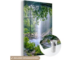 MuchoWow® Glasschilderij 20x30 cm - Schilderij acrylglas - Jungle - Regenwoud - Water - Waterval - Planten - Foto op glas - Muurdecoratie woonkamer - Wanddecoratie slaapkamer - Schilderijen