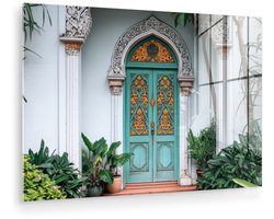 MuchoWow® Glasschilderij 60x40 cm - Schilderij acrylglas - Deur - Patronen - Planten - Foto op glas - Muurdecoratie woonkamer - Wanddecoratie slaapkamer - Schilderijen