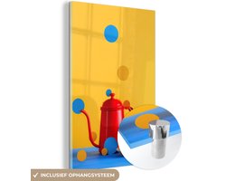 MuchoWow® Glasschilderij 80x120 cm - Schilderij acrylglas - Stilleven - Koffiekan - Theemok - Foto op glas - Schilderijen