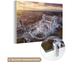 MuchoWow® Glasschilderij 90x60 cm - Schilderij acrylglas - Rome - Italië - Zonsondergang - Foto op glas - Schilderijen