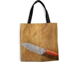 MuchoWow® Schoudertas - Strandtas - Big Shopper - Boodschappentas - Een mes op een snijplank - 40x40 cm - Katoenen tas