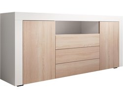 Muebles Bonitos, Dressoir met Deuren en Laden Yanis voor Moderne Woonkamer en Eetkamer, Mat Melamine, Kleur Wit en Sonoma, 160x72x35 cm
