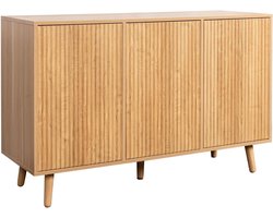 Muebles Bonitos, Dressoir met geribbelde deuren Renzo voor Moderne Woonkamer en Eetkamer, Golvend Design, Houten Poten, Melamine en PVC, Kleur Eiken Alba, 120x76x40 cm