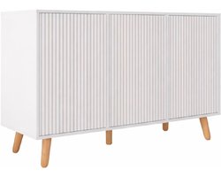 Muebles Bonitos, Dressoir met geribbelde deuren Renzo voor Moderne Woonkamer en Eetkamer, Golvend Design, Houten Poten, Melamine en PVC, Kleur Wit, 120x76x40 cm