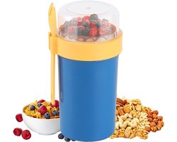 Mueslibeker to go, 760 ml + 230 ml yoghurtbeker to go met lepel, 2-in-1 mueslibeker voor yoghurt en muesli to go, lekvrije fruitcontainer, slabeker voor pap yoghurt mosliblikjes