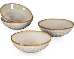 Mueslikommen aardewerk, 4-delige beige kommen set - 800 ml, bowl kom set / soepkommen keramiek / schalen ramen