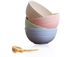 Mueslikommen Set - Tarwestro Vezel Schalen - Onbreekbare BPA-vrije Ontbijtkommen - Voor Dessert, Snack & Salade - Milieuvriendelijk - Beige - 12×12×6cm - 4 Stuks