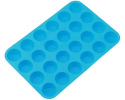 Muffin bakvorm - Cupcake vorm - Muffinvorm - Cupcakevorm - Mini bakvorm - Siliconen bakvorm - Cakejes vorm - Bakken - Mini cupcakes - Blauw - Siliconen - 5 cm diameter - 24 cakes - Jonyx