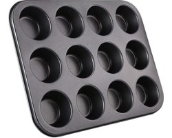 Muffin Bakvorm - Metaal - Anti-aanbaklaag - 12 Vormpjes - Muffin Bakblik - Muffin Bakplaat - Cupcake Bakvorm Metaal - Cupcake Vormpjes - Pastei Bakvorm - Zwart
