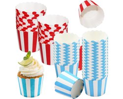 Muffin papieren vormpjes - cupcake vormen papier - 100 stuks - cupcakes van gestreept papier - taartpapieren bekers - geschikt - voor feestjes - festivals - bruiloften - banketbakkerijen（rood en blauw）