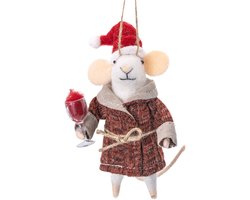 Muis met drankje vilten kersthanger - Sass & Belle