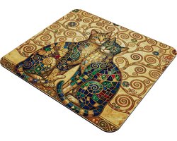 Muismat - Artistiek Duo Katten in Gouden Levensboom - Kleurrijk Mozaïek - Origineel Cadeau voor haar: Vrouw Vriendin & Collega - Reeks Gustav Klimt Style Dieren - Stijlvolle Accessoire voor Thuiswerken & Kantoor - Art Nouveau Design