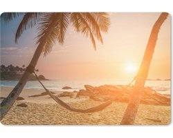 Muismat Hangmat op het strand - Een hangmat op een Sri Lankaans strand muismat rubber - 27x18 cm - Muismat met foto