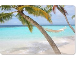 Muismat Hangmat op het strand - Een hangmat zit vast aan twee palmbomen muismat rubber - 60x40 cm - Muismat met foto