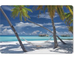 Muismat Hangmat op het strand - Een strand met een hangmat en palmbomen muismat rubber - 27x18 cm - Muismat met foto