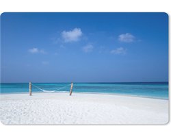Muismat Hangmat op het strand - Een wit strand met een hangmat bij de Maldiven muismat rubber - 60x40 cm - Muismat met foto