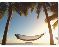 Muismat Hangmat op het strand - Hangmat die tussen palmbomen hangt muismat rubber - 40x30 cm - Muismat met foto