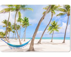 Muismat Hangmat op het strand - Hangmat tussen palmbomen op het strand bij de Dominicaanse Republiek muismat rubber - 27x18 cm - Muismat met foto