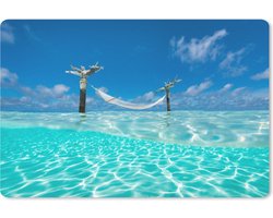 Muismat Hangmat op het strand - Het lichtblauwe water met een hangmat bij de Indische Oceaan muismat rubber - 27x18 cm - Muismat met foto