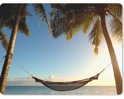 Muismat Hangmat op het strand - Palmbomen op een tropisch strand met een hangmat muismat rubber - 23x19 cm - Muismat met foto