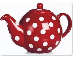 Muismat Theepot - Grote rood-witte theepot muismat rubber - 23x19 cm - Muismat met foto