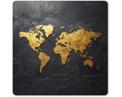 Muismat XXL 50x50 cm - Bureau onderlegger - Bureau mat Wereldkaart - Goud - Steen - Bureaumat - Gaming mousepad xl - Bureaulegger groot - Computer deskmat