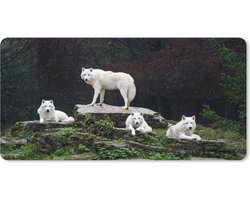 Muismat XXL 80x40 cm - Bureau onderlegger - Bureau mat Wolven - Stenen - Roofdier - Bureaumat - Gaming mousepad xl - Bureaulegger groot - Computer deskmat