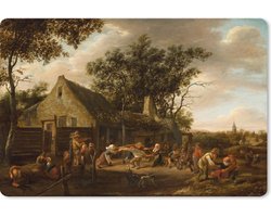 Muismat XXL 90x60 cm - Bureau onderlegger - Bureau mat Dansende boeren bij een herberg - Jan Steen - Bureaumat - Gaming mousepad xl - Bureaulegger groot - Computer deskmat
