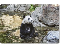 Muismat XXL 90x60 cm - Bureau onderlegger - Bureau mat Panda - Rivier - Steen - Bureaumat - Gaming mousepad xl - Bureaulegger groot - Computer deskmat