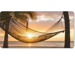 Muismat XXL - Bureau onderlegger - Bureau mat - Hangmat op strand tijdens zonsondergang in Jamaica - 100x50 cm - XXL muismat