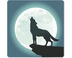 Muismat XXL - Bureau onderlegger - Bureau mat - Wolf - Maan - Steen - 80x80 cm - XXL muismat