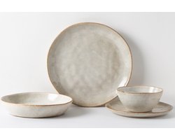 Mulex | MX902022 Serviesset Aarhus - Beige - 16-delig voor 4 Personen - Aardewerk - Inclusief Dinerborden, Ontbijtborden, Dessertborden en Kommen - Magnetron- en Vaatwasserbestendig