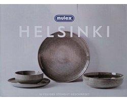 Mulex | MX902027 Serviesset Helsinki - Groen/grijs - 16-delig voor 4 Personen - Aardewerk - Inclusief Dinerborden, Ontbijtborden, Dessertborden en Kommen - Magnetron- en Vaatwasserbestendig