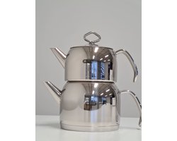 Mulex theepotset 18/10 – metalen handgrepen – 1,5 lt/3,0 lt – RVS – glazen deksel
