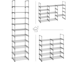 Mulhouse - Schoenenrek - Groot 10-Tier schoenenrek - grote ijzeren schoenenrek - staande plank - ruimtebesparende - multifunctionele - woonkamer - slaapkamer - keuken - grijs