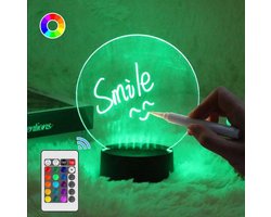 Multi Color Led Schrijfbord Nachtlampje RGB - Uitwisbaar - Incl. afstandsbediening & stift - whiteboard