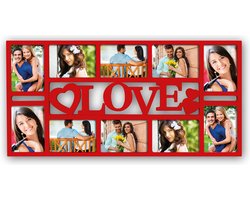 Multi fotolijst Love rood met 10 lijstjes geschikt voor een foto van 10 x 15 cm