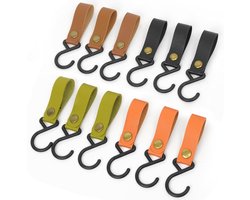 Multi-functionele S Haak met Leren Lus - 12 Stuks voor Kleding, Handdoeken en Keukenaccessoires in Bruin en Zwart