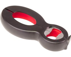 Multi-opener met rubberen binnenkant, 14 x 6 cm, roestvrij staal en plastic, handig keukengereedschap voor openen van flessen en potten