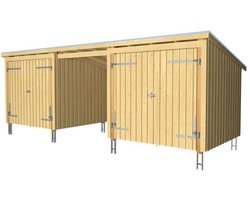 Multi tuinhuis 2 dubbele deur/dicht/open compleet 14 m2 onbehandeld compleet 218 x 635 x 220 cm - Type C