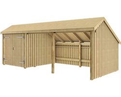 Multi tuinhuis dubbele deur / open 15,5 m2 onbehandeld 248 x 635 x 250 cm - Type A