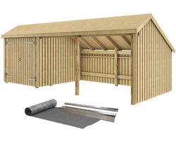 Multi tuinhuis dubbele deur / open 15,5 m2 onbehandeld incl dakleer/alu strips 248 x 635 x 250 cm - Type B