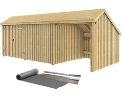 Multi tuinhuis dubbele deur/dicht/open 15,5 m2 onbehandeld incl. dakleer/alu strips 248 x 635 x 250 cm - Type B