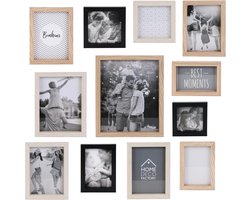 Multifoto Fotolijst Houten Mozaïek voor 12 Foto's Beige Zwart