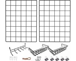 Multifunctional Black Wall Grid Set (2 Pack, 30 x 40 cm) for DIY Photo Wall and Memo Board Decoration in the Family.