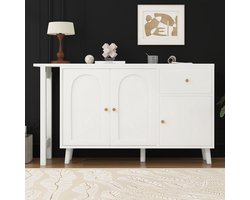 Multifunctioneel 2-in-1 bureau en zijkast - 360° draaibaar - met 3 deuren en 1 lade - als computerbureau - hoekbureau of kaptafel