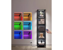 Multifunctioneel 6-verdiepingen Vitrinekast & Verstelbare Ledverlichtingsplank & Afstandsbediening LED 25 kleuren 6 helderheidsniveaus 10 knipperend modi 6 knipperend snelheden & Stalen Frame 30.3x40x178.6 Stabiel 177 kg/231 kg totaal - Krasbestendig