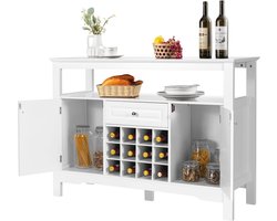 Multifunctioneel buffetmeubel met 2 deuren, lade en wijnkubussen - ruimtebesparende keukenkast 116x40x82 cm